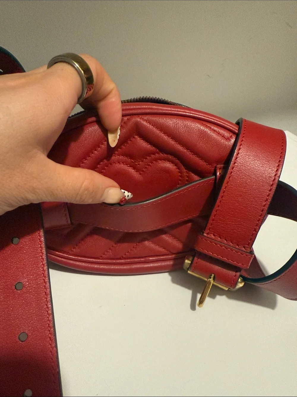 Gucci Red GG Marmont Quilted Oval Belt Bag with Gold Hardware